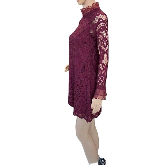 Women's Lulus XS Burgundy Lace Mini Dress - Picture 2 of 5